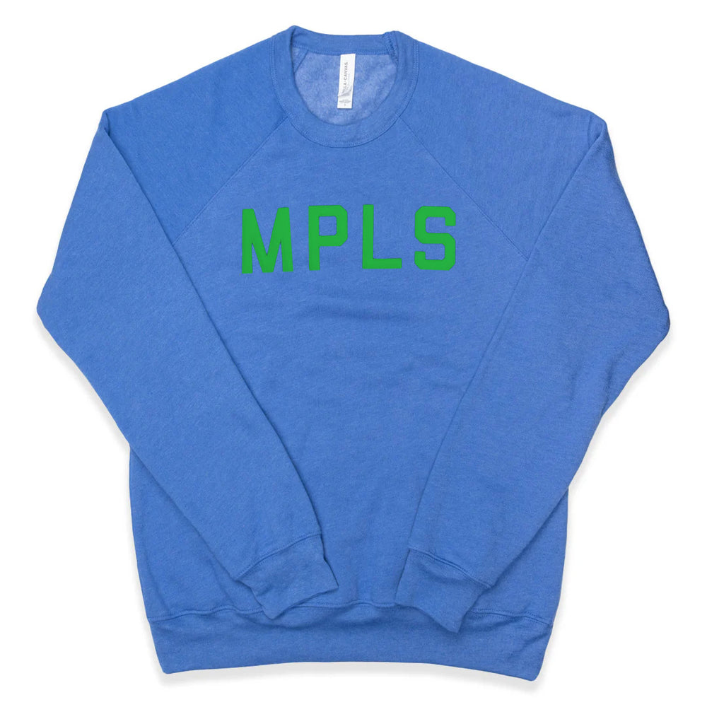 MPLS Sweatshirt - Heather Royal Blue w/ Green Letters - Northmade Co